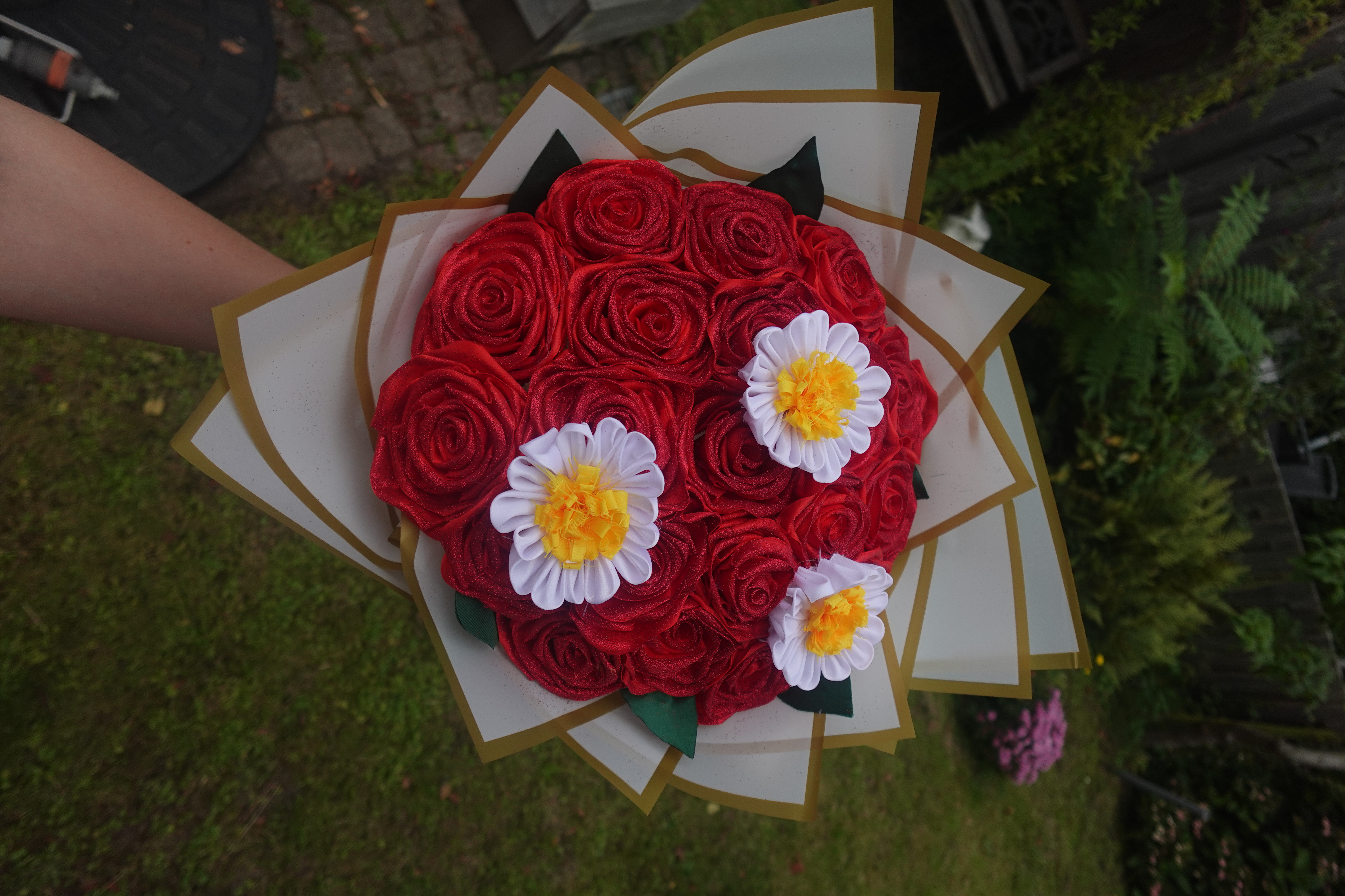 Luxe glitter boeket met madeliefjes